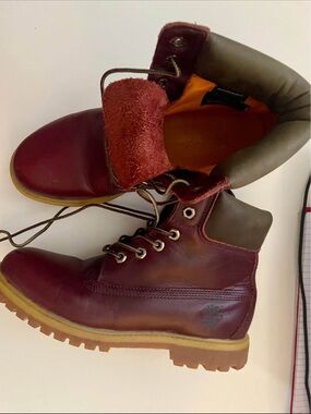Timberland Burgundy and Brown Leather Ankle Boots
